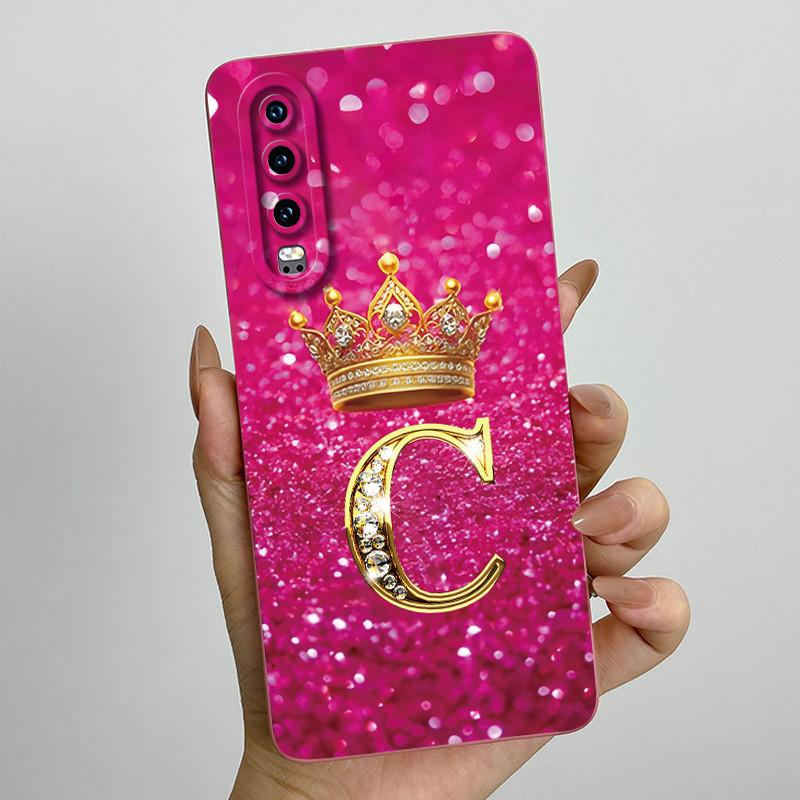 Задняя крышка для Huawei P30 ELE-L29 P 30 Pro VOG-L29 Чехол для телефона с короной и начальной буквой Жидкий мягкий силикон Защитный чехол для объектива