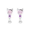 Серьги с камнями по месяцу рождения для женщин, популярные украшения в виде кошачьей мордочки, серебро [MIE3130PCZ] (Февральский аметист)