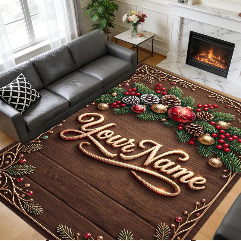 Christmas Custom Name Printed Square Area Rug Soft Non Slip Floor Carpet For Bedroom Holiday Gift