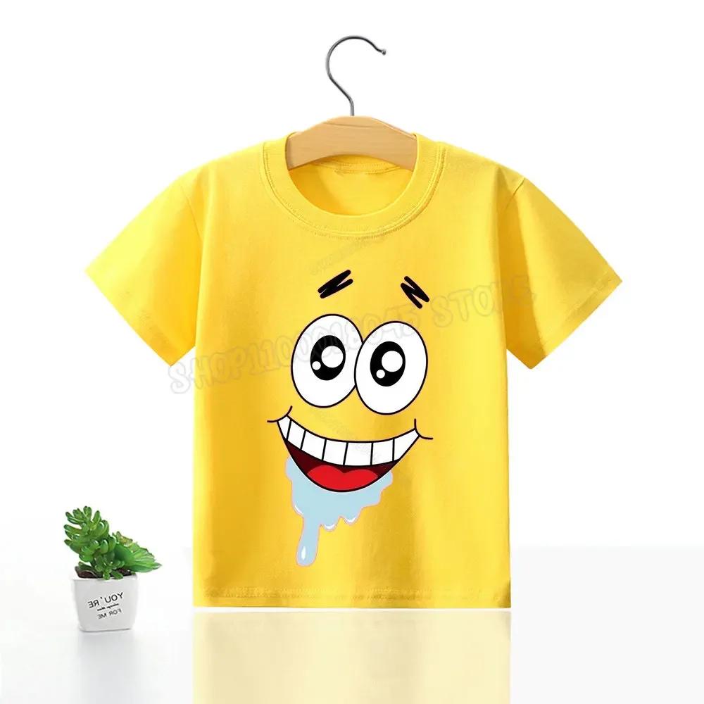 SpongeBob SquarePants Kids Short Sleeve T Shirts Boy Girl Cotton Expression T-shirt Cartoon Clothes Summer Tee Shirt Tops Gifts