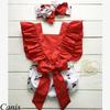 2Pcs Newborn Kids Baby Girl Ruffle Romper Big Bow Bodysuit Outfits Summer Set