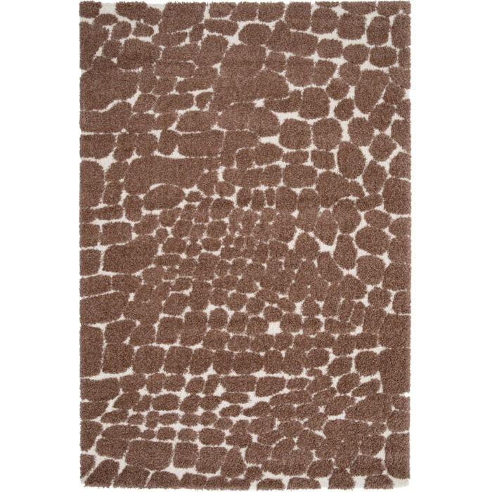 Tapis - THE DECO FACTORY - MOKA - 160x230 cm - Velours 30 mm - Motif galets marron écru (3D high-low)
