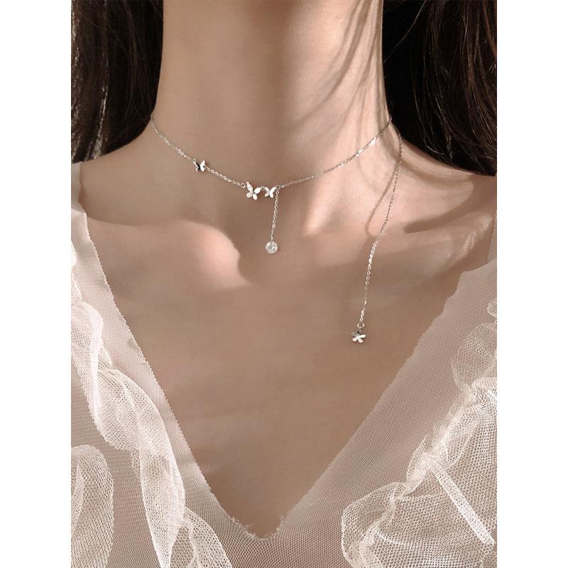 Женское серебряное ожерелье с геометрическим узором в виде бабочки и цветка, многофункциональная цепочка на ключицу, ювелирные изделия, аксессуары