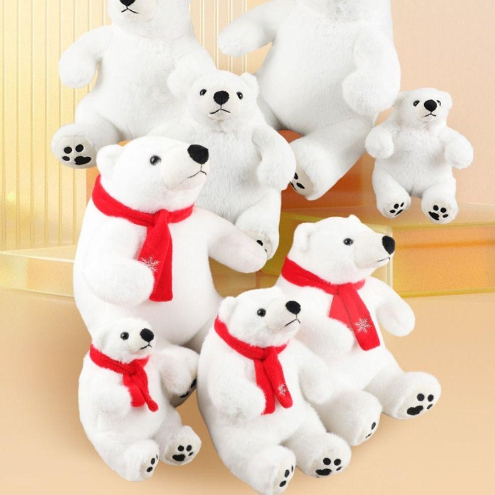 Scarf Sitting Polar Bear Plush Toy Round Belly Animal Plush Doll Adults Children