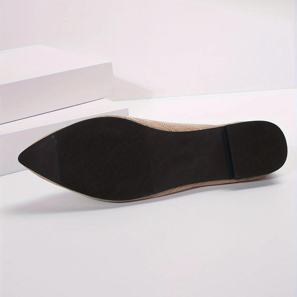 Women's Pointed Toe Flat Shoes Solid Color Knitted Slip On Shoes Casual Breathable Flats Women Flat Loafers Comfort Ladies Shoes