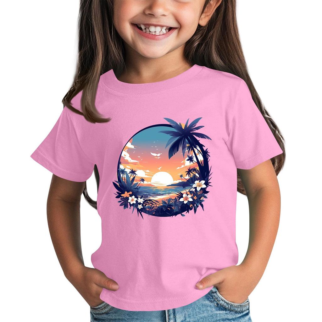 Детская модная повседневная футболка с круглым вырезом и короткими рукавами