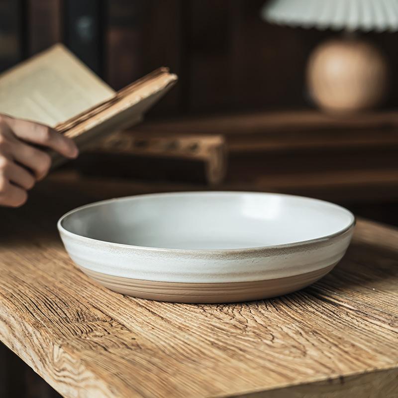Retro Ceramic Deep Plate Round Ceramic Plate Design Sense Spiral Pattern Plate Household Vegetable Plate Tableware Steak Plate