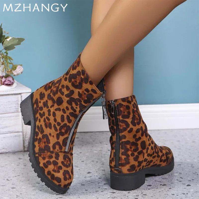 Леопардовые женские ботильоны на каблуках, зимняя новая модная обувь для ходьбы, женская мода 2024 года, зимние сапоги, элегантные женские ботинки Chelsea Botas