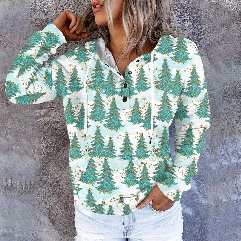 Женские повседневные модные принты с длинным рукавом на пуговицах пуловеры с капюшоном толстовки