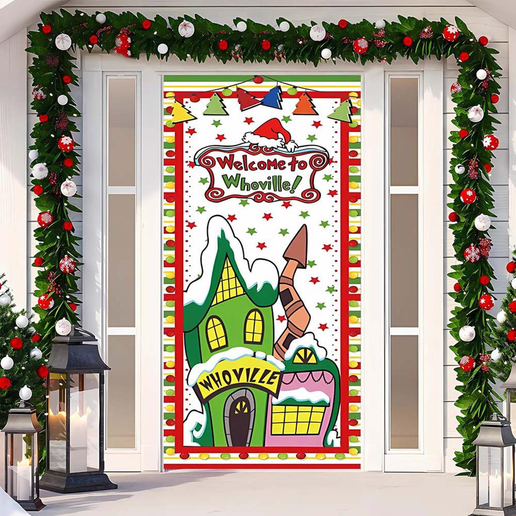 Рождественский чехол на дверь, декоративное подвесное полотно, зеленый чехол на дверь, рождественская дверная занавеска, новогодний гобелен, чехол на дверь, фон