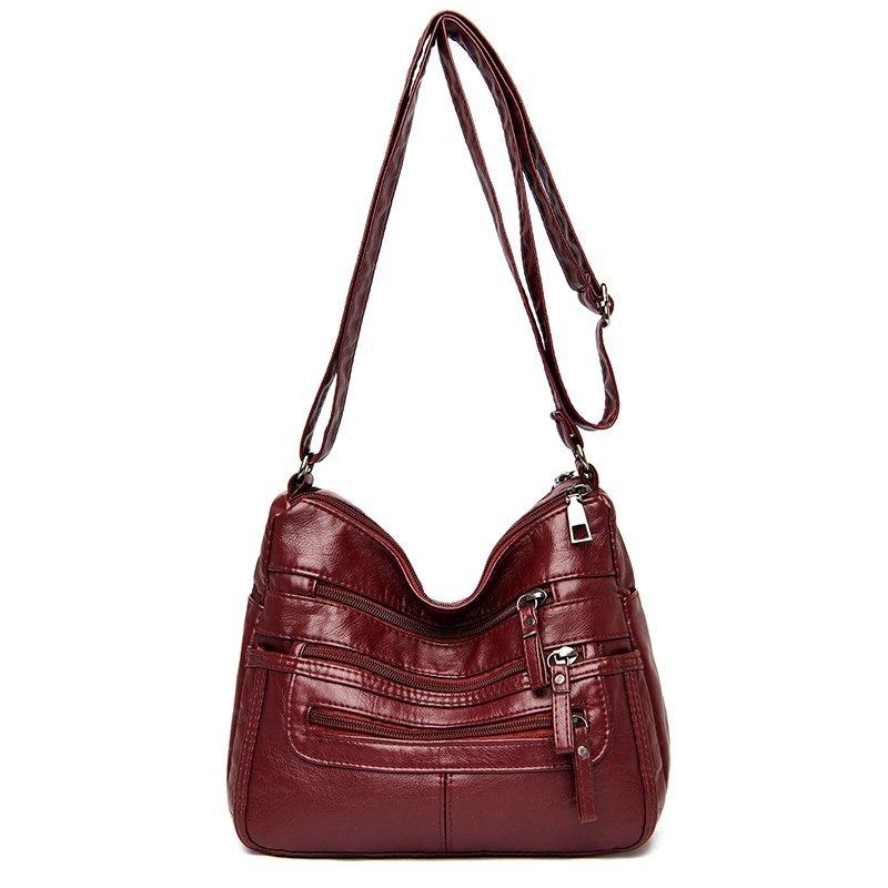 Women's Soft Leather Large Capacity Shoulder Bag Crossbody Bag for Middle-Aged Mother Bag
