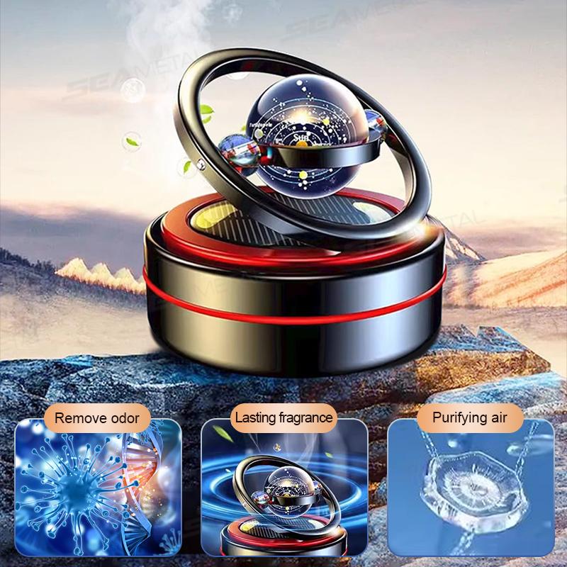 Solar Car Air Freshener Dashboard Fragrance Automatic Rotation Galactic Planets Essential Oil Diffuser Auto Ornaments