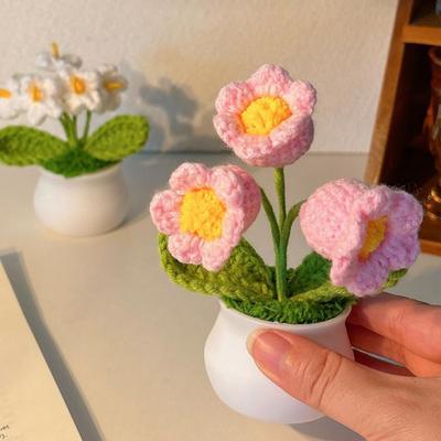Цветы ручной вязки ручной работы Ландыш Растение Готовый вязаный крючком Подсолнух в горшке Искусственный цветок Незабудка для украшения дома и рабочего стола