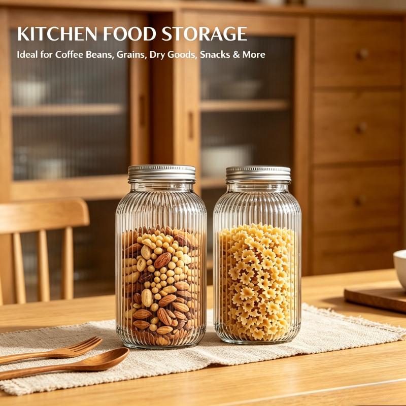 2PCS Wide-Mouth Glass Mason Jars with Screw Lids Threaded Canning Jars for Pickles Fermented Refrigeration & Pantry Storage