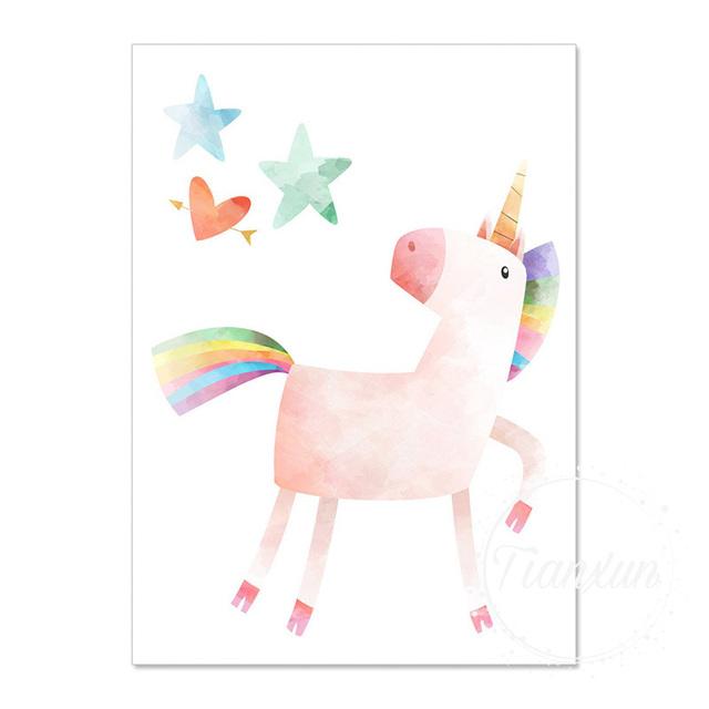 Clouds Rainbow Unicorn Printed Canvas Wall Art Poster Children Kindergarten Art Painting Nordic Pictures Baby Room Decoration No Frame