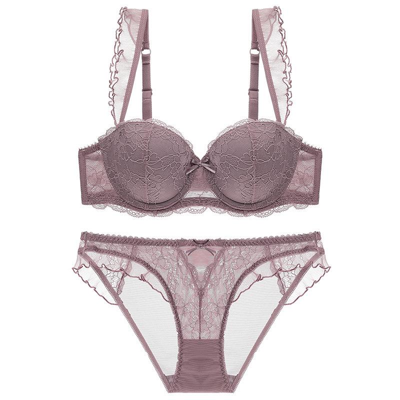 Sexy French Bra Lace Underwear Set Push Up BC Cup Plus Chest Pad Comfortable Embroidery Europe Intimates Bra & Brief Sets