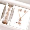 5 Piece Set Women Crystal Love Zircon Fashionable Elegant High End Peach Heart Necklace Earrings Rings Bracelets Necklace Set