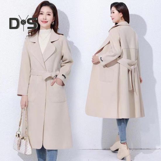 Fall Winter Women Overcoat Turn Down Collar Long Sleeve Open Stitch Pockets Loose Mid Length Solid Color Soft Warm Thick Lady Mid Calf Length Coat