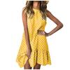 Fashion Women  Sleeveless Polka Dot Loose Casual Ruffle Dress