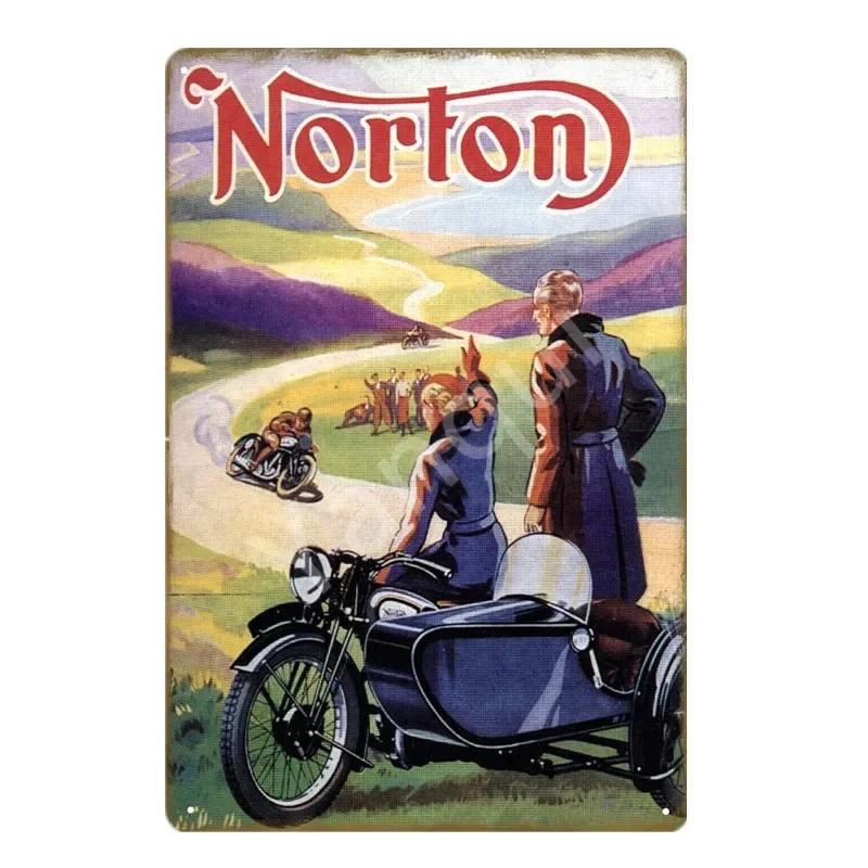 Ретро Металлическая Табличка Мотоциклы BSA Norton Indian Жестяные Таблички Винтажный Металлический Постер Декор Гаража Клуб Паб Бар Настенное Украшение YJ175