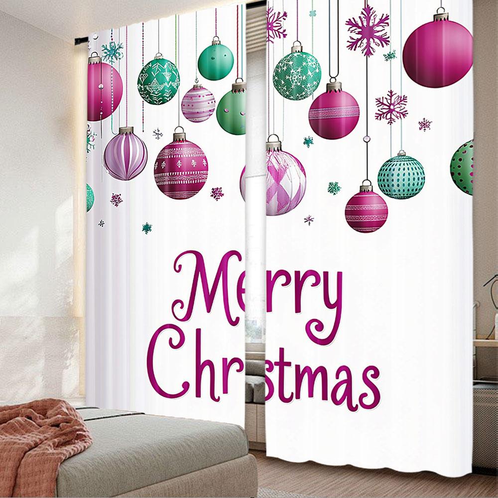 2Pcs Christmas Curtain Colorful Graphic Baubles Retro Snowflake Ornaments Celebration Suitable For Living Room Dining Room