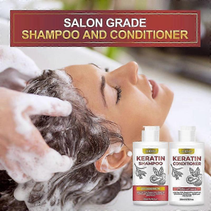 Набор кератинового шампуня и кондиционера - Без сульфатов - Салонное средство для загущения для сухих, поврежденных, вьющихся, пушистых, прямых или окрашенных волос - Анти