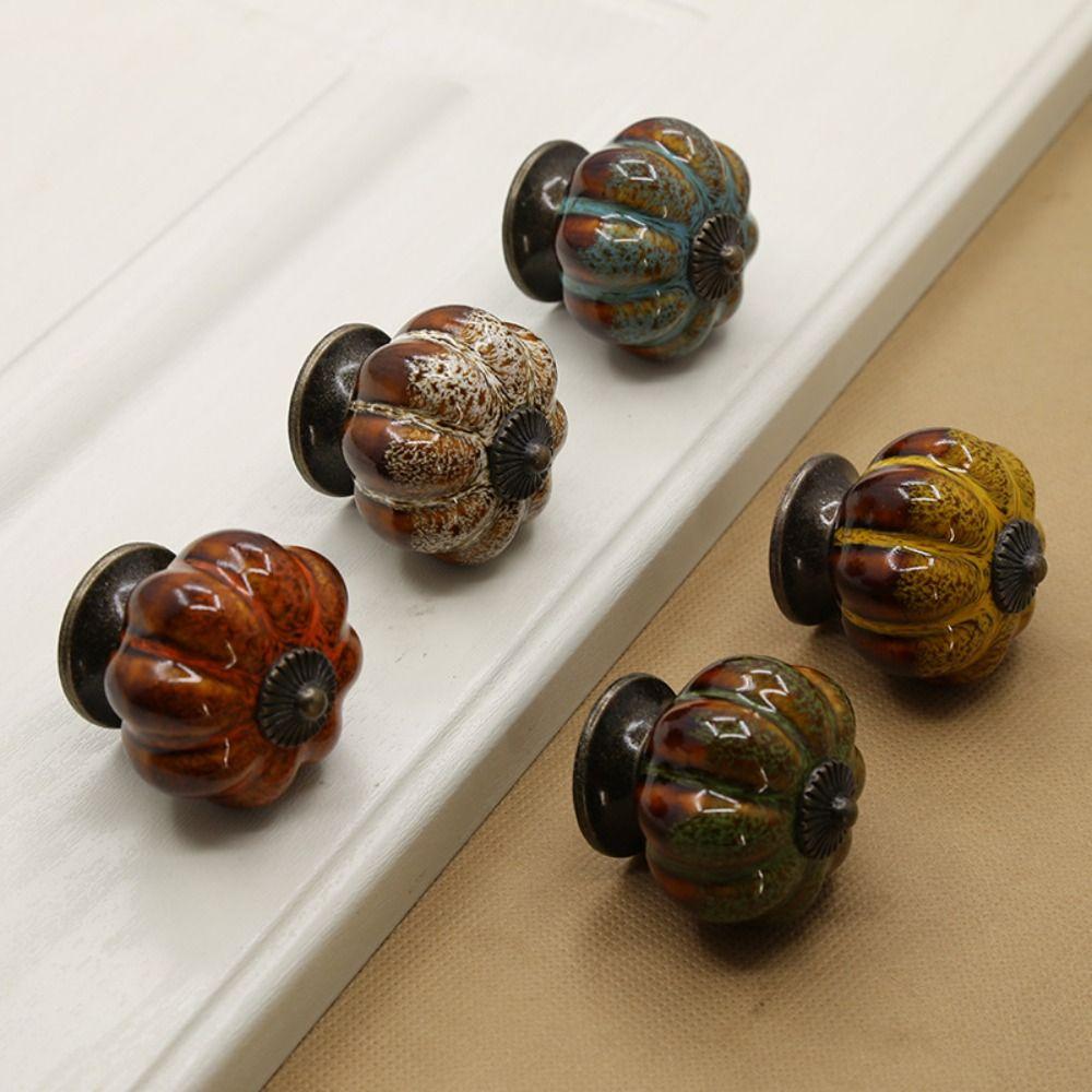European Style Ceramic Pumpkin Handle Leopard Pattern Door Pull Handles Cabinet Knob  Wardrobe