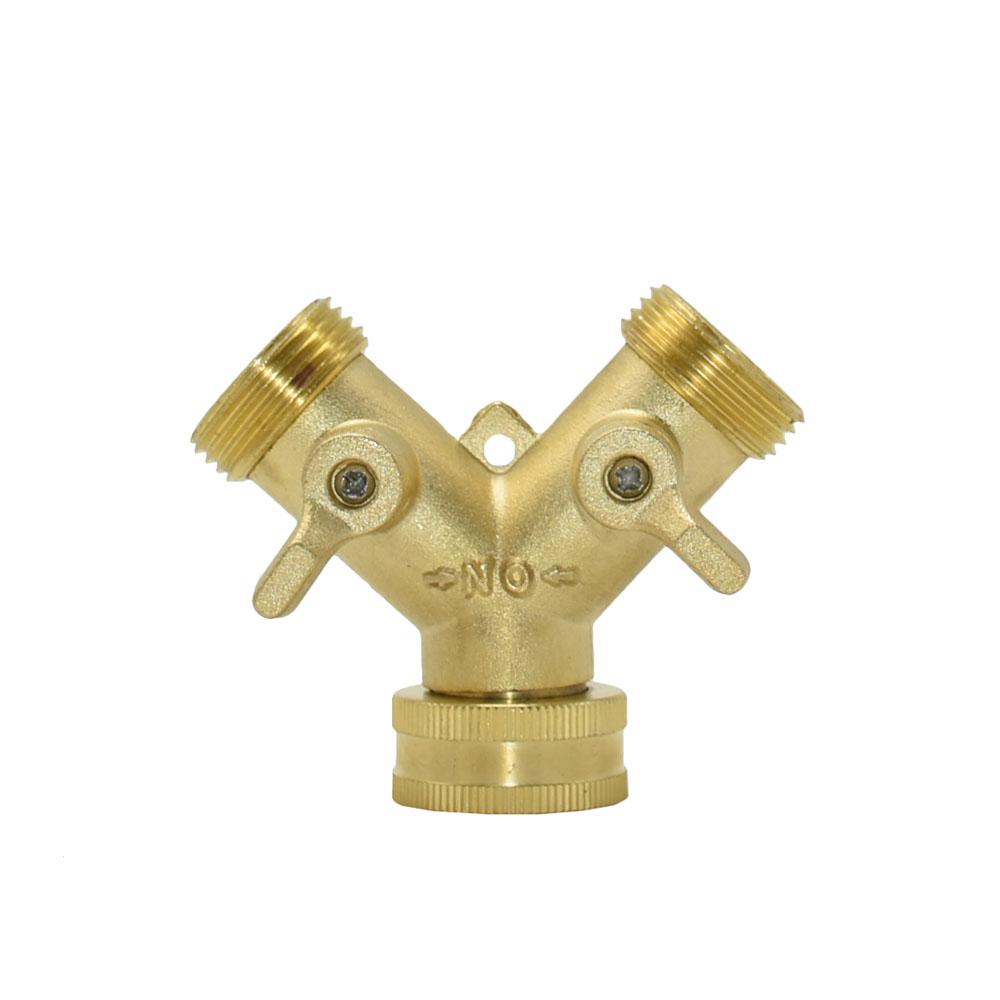 Brass 3/4 Inch Thread 2- Way Garden Tap Water Splitter Copper Y Irrigation Valve 5/8" Quick Connector Cranes Adapter 1pcs