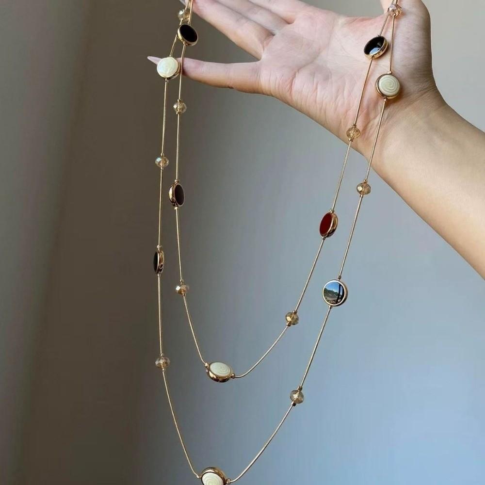 Glass Bead Pendant Necklace Double-layer Sweater Necklace Beads Neck Chain Party Dress Accessories