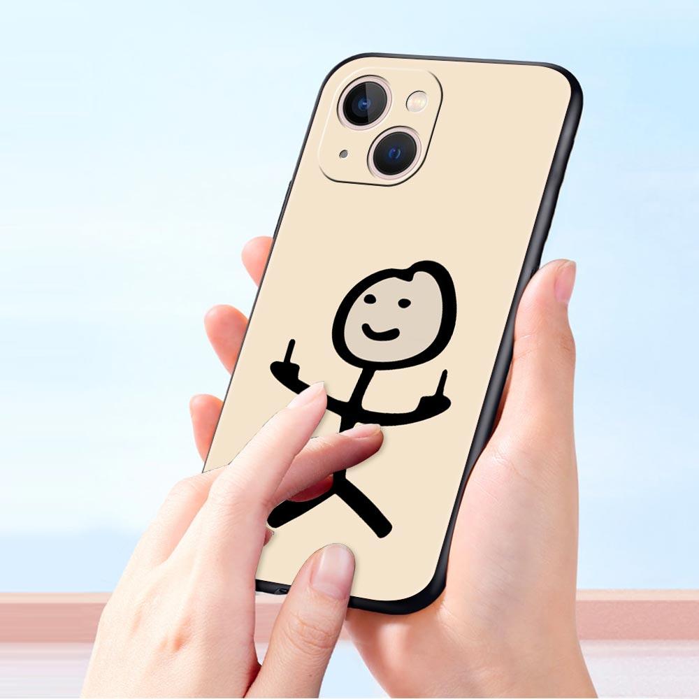 Чехол с мультяшным спичкой для iPhone 11, 12, 13, 15, 14 Pro Max, чехол для телефона X XR XS 7 8 Plus SE 2020, роскошный черный мягкий силиконовый чехол Funda