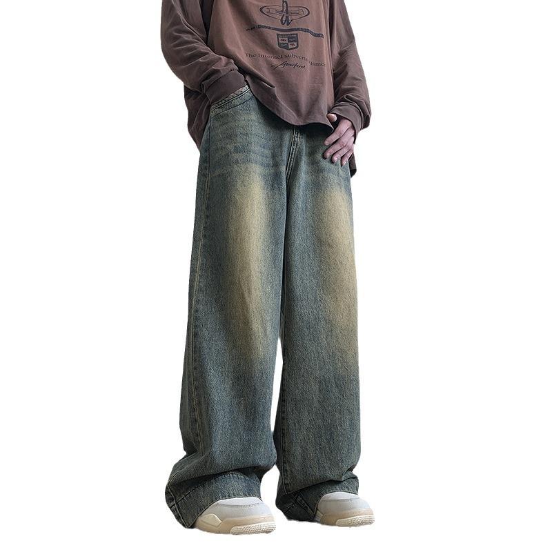 2023 Мужские модные джинсы в корейском стиле с широкими штанинами — облегающие, повседневные, прямого кроя
