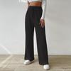 Knitted Wide Leg Women's Pants Elastic High Waisted Solid Color Casual Loose Straight Leg Pants