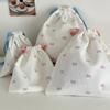Bow Print Drawstring Bag - Reusable Fabric Pouch with Adjustable Cord, Cute Storage Sack for Cosmetics Bag