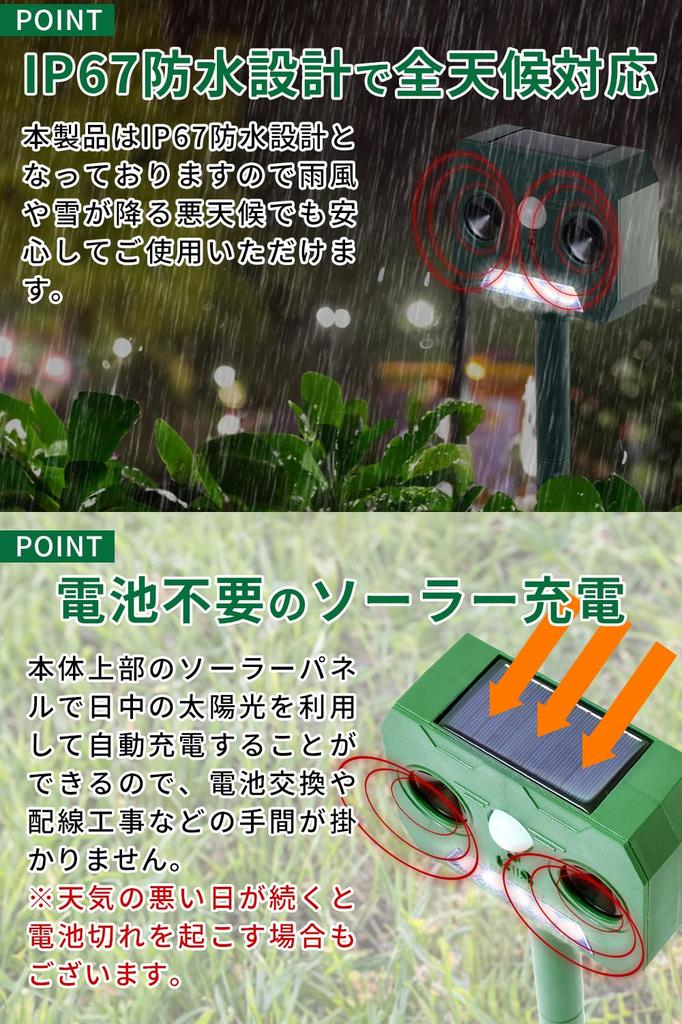 Dawnlord Набор отпугивателей животных из 2 штук отпугивает всех других вредителей ультразвуком и светодиодной вспышкой Инфракрасный датчик активируется только при необходимости IP67