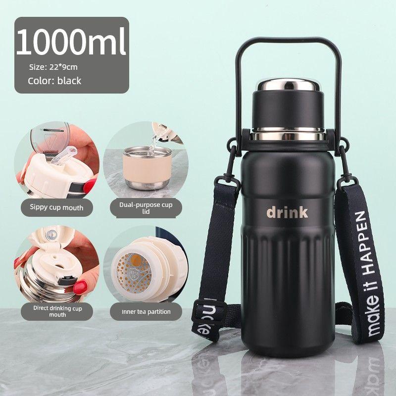 Double-Drink Student Large-Capacity Thermos Cup 316 Stainless Steel Sports Cross-Body Water Cup Special Cup for School and Travel