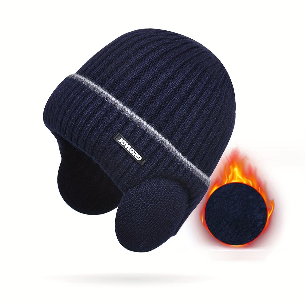 1pc Men's And Women's Outdoor Plus Velvet Thickened Knitted Hat, Winter Ear Protection Warm Hat