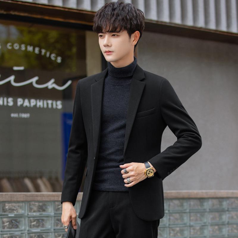 Повседневный костюм корейской версии Slim Fit Trend осень и зима мужской маленький костюм шерстяной утолщенный топ куртка