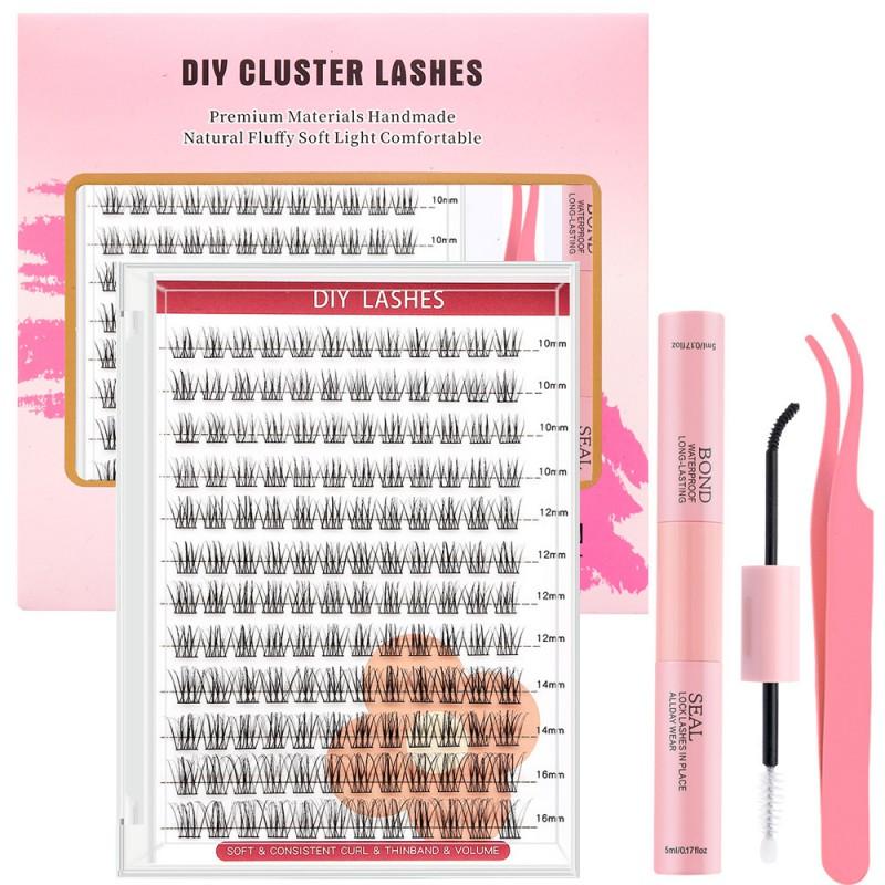DIY Individual Lash Extensions Kit 30D 40D Cluster Lashes With Adhesive Tweezers Professional Eyelash Enhancement