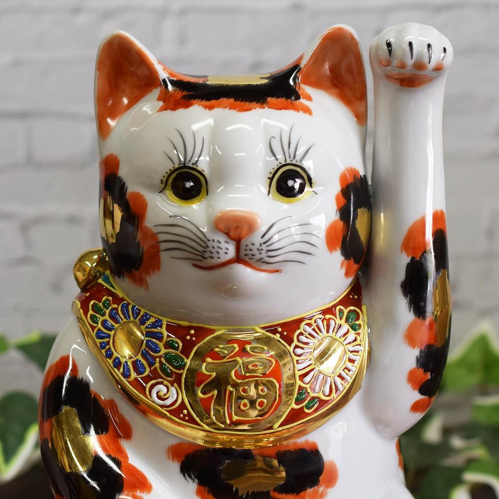 Украшение в виде кошки на удачу Керамическая посуда Кутани Левая овальная кошка на удачу Золотой ситец Фэн-шуй Удача Интерьер в японском стиле