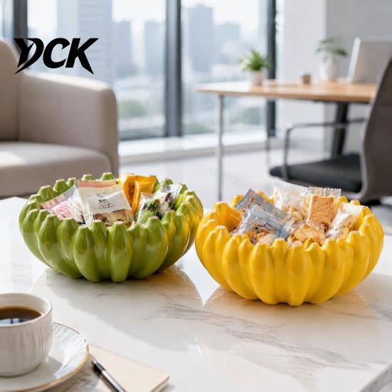 Unique Housewarming Gift Ceramic Banana Fruit Bowl, Creative Yellow Tray, Decorative Home Decor Table Accent Salad Bowl for Kitchen Dining