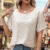 Women Tops Round Neck Short Sleeve Loose Fit Tee Shirt Sparkling Sequins Casual Shirt Versatile