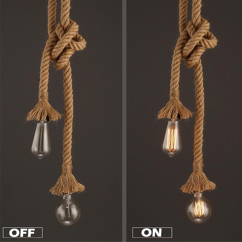 Ретро лампы E27 Потолочный подвесной светильник из пеньковой веревки Винтаж Креативный ресторан Столовая Гостиная для украшения дома в помещении