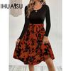 Autumn Winter Women's Dress Solid Color Round Neck Slim Long Sleeve Slit Temperament Dress