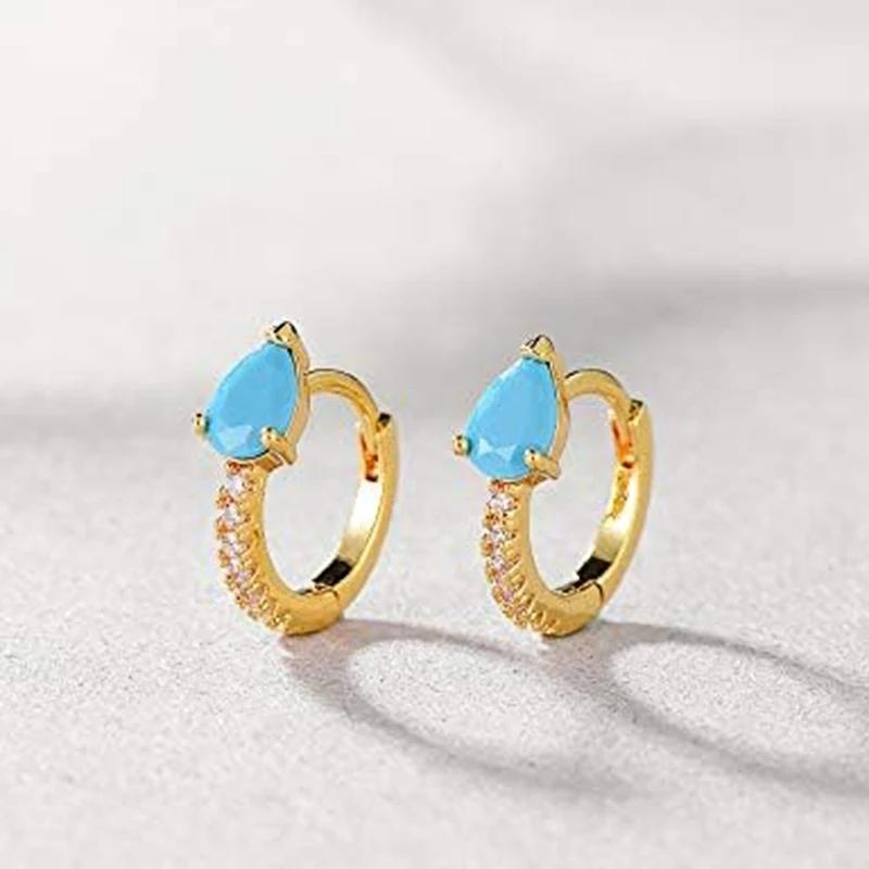 Xiaomi Huitan Waterdrop Blue Acrylic Hoop Earrings for Women Elegant Gold Color Party with Shiny Cubic Zirconia Daily Bohemian Jewelry