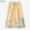 ZANZEA Women Loose Elastic Waist Casual Floral Print Skirts