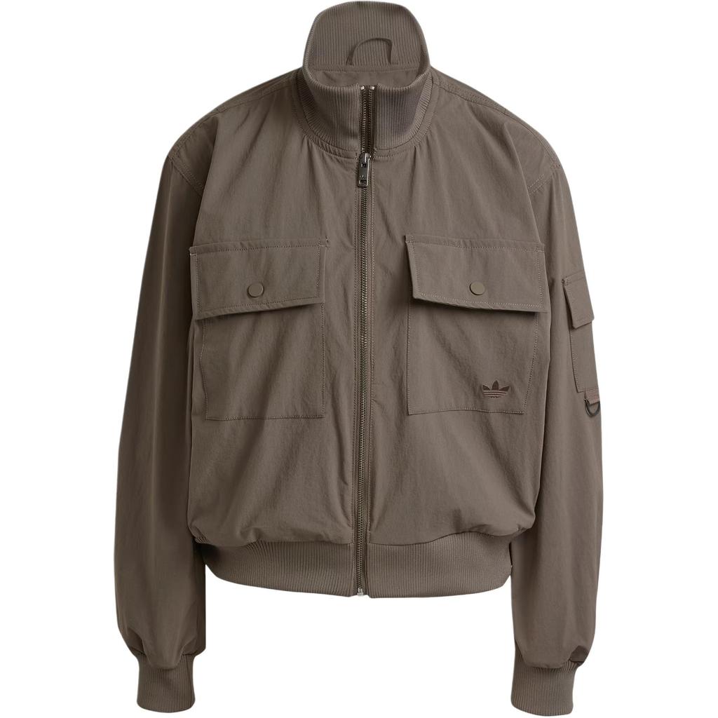 Adidas Originals P Ess Logo Stand Collar Zip Sports Pilot Jacket Women Jacket Dark-Olive-Green JD4791