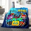 1pc Geometry Dash Blanket with Custom Name, Gift, for Men and Women, Soft Blanket, Good for Sofa Bed Couch Travel, Lightweight Flannel Blanket