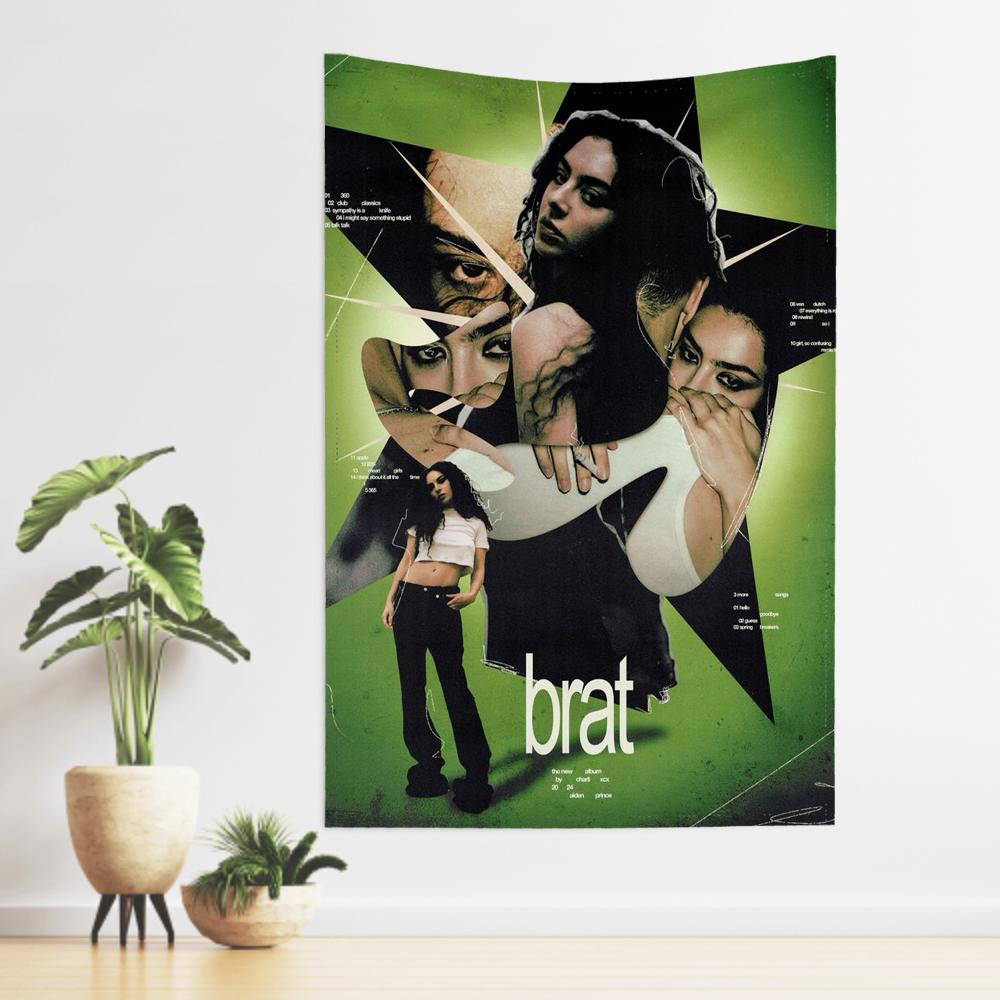 Brat Music Album CCharli Singer Xcx Tapestry Room Decor Wall Cloth Party Hanging Background Room Decor Baby Room