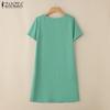 ZANZEA Женское повседневное свободное летнее платье с V-образным вырезом и коротким рукавом с вышивкой