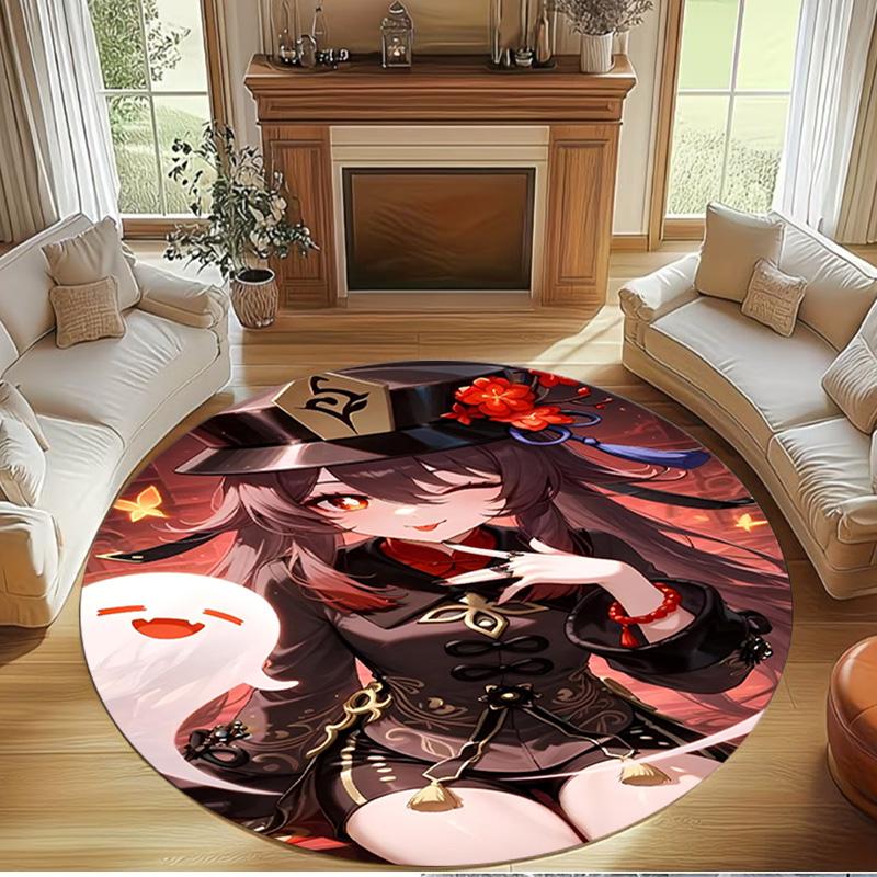 Genshin Impact Print Round Rug, Washable Floor Carpet, For Entryway Dorm Laundry Room Office Study, Home Decor Birthday Christmas Gift